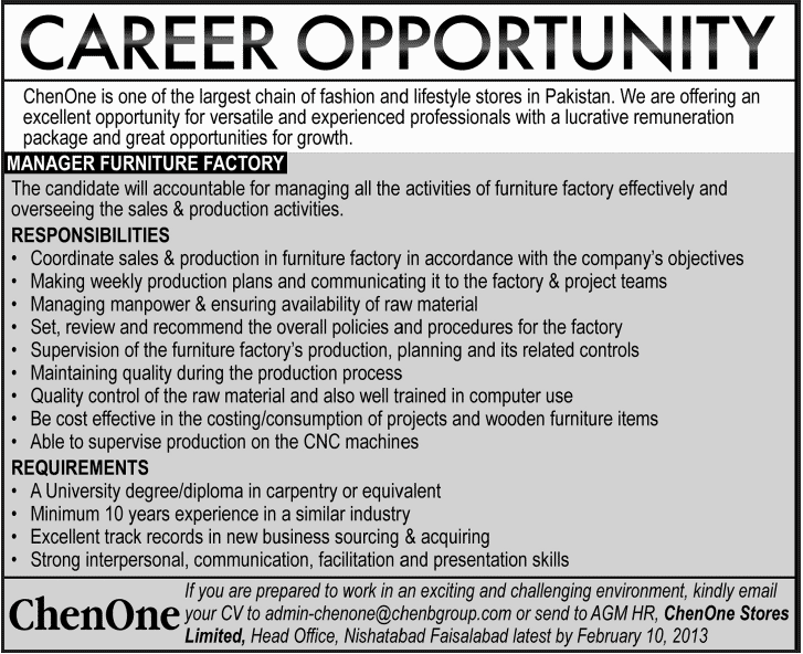 ChenOne Needs Manager Furniture Factory