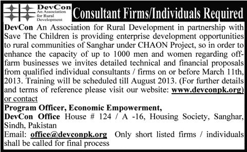 DevCon Sanghar Jobs for Consultants