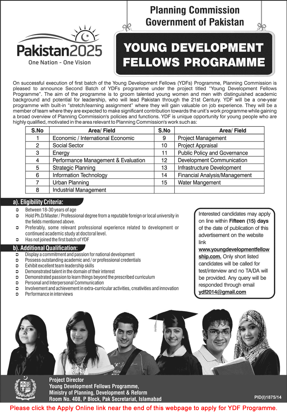 Young Development Fellows Program 2014 - 2015 Online Application Form Planning Commission