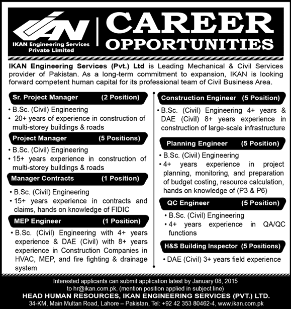 IKAN Engineering Services Jobs December 2014 / January 2015 Civil Engineers