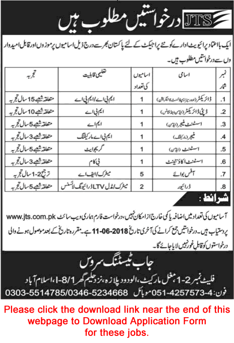 Job Testing Service Pakistan Jobs 2018 May JTS Application Form Download Latest