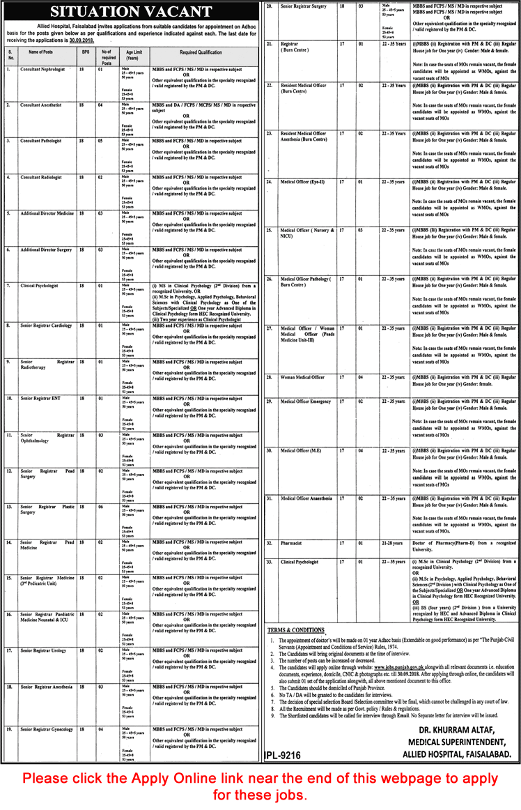 Allied Hospital Faisalabad Jobs September 2018 Apply Online Latest