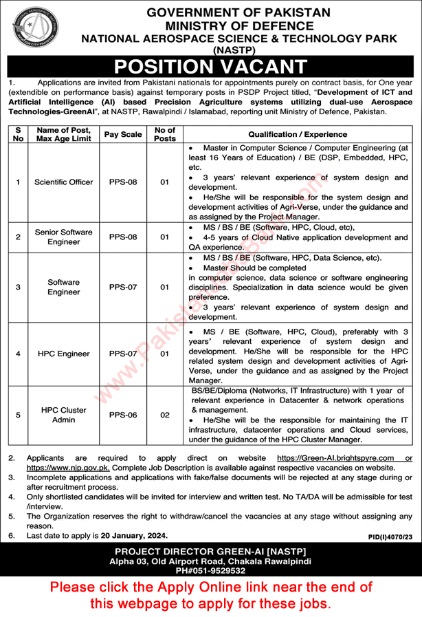National Aerospace Science and Technology Park Rawalpindi Jobs 2024 Online Apply NASTP MOD Latest