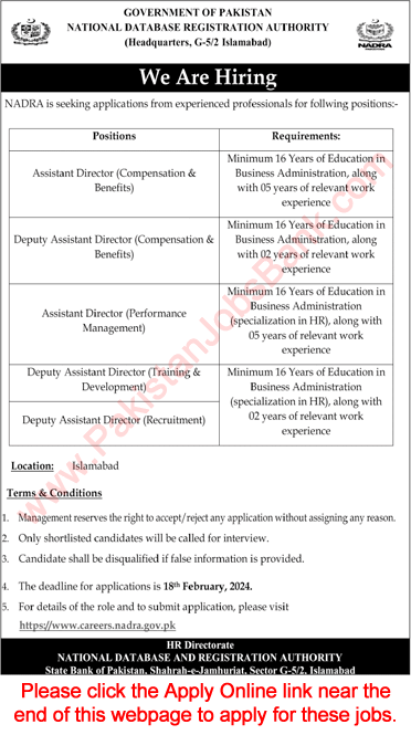 Deputy / Assistant Director Jobs in NADRA Islamabad February 2024 National Database and Registration Authority Latest