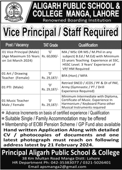 Aligarh Public School and College Manga Lahore Jobs 2024 February Teachers & Others Latest