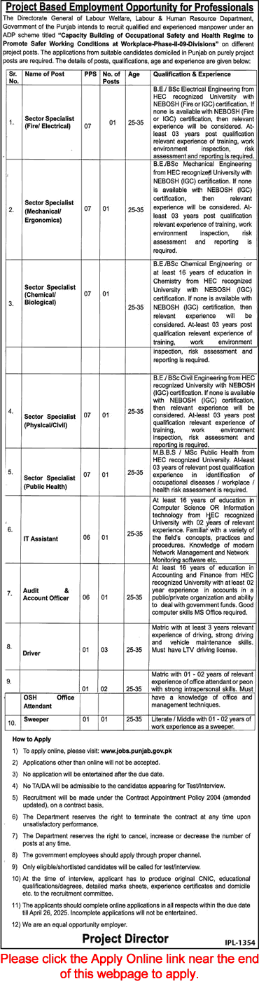 Labour and Human Resource Department Punjab Jobs 2025 April Apply Online Sector Specialists & Others Latest