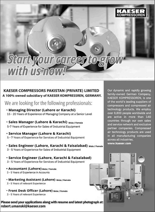 Kaeser Compressors Pakistan Jobs 2025 May Sales Managers / Engineers & Others Latest
