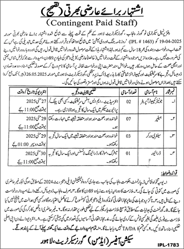 Governor Secretariat Lahore Jobs 2025 May Helpers, Sanitary Workers & Others Latest