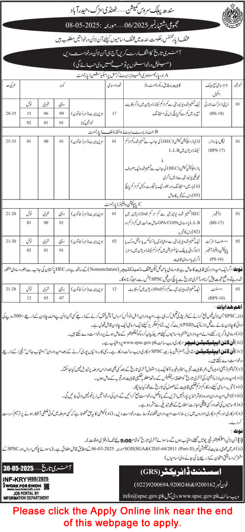 SPSC Jobs May 2025 Apply Online Consolidated Advertisement No 06/2025 6/2025 Latest