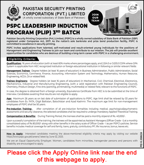 Pakistan Security Printing Corporation Jobs May 2025 Apply Online Management Trainees & Engineers PSPC Latest