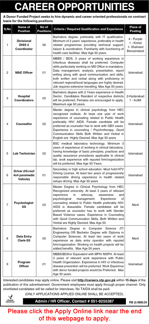 National TB Control Program Jobs 2025 June / July NTP Apply Online Data Entry Clerks, Hospital Coordinators & Others Latest