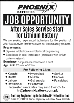 After Sales Service Staff Jobs in Phoenix Batteries 2025 July for Lithium Battery Latest
