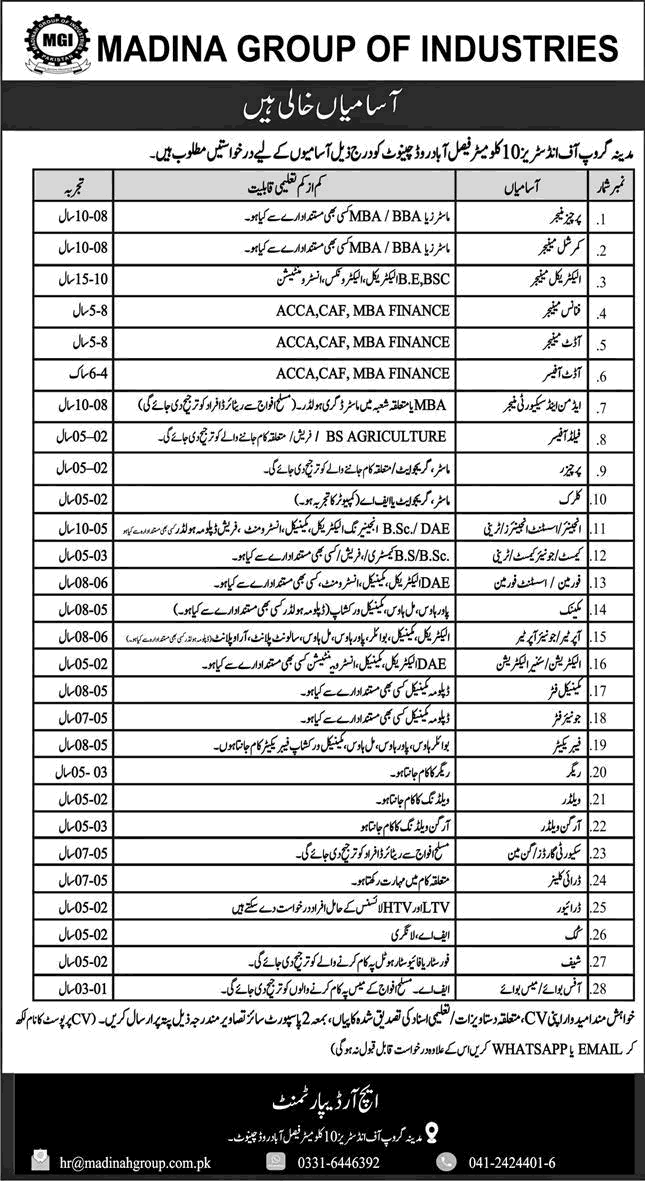 Madina Group of Industries Chiniot Jobs 2025 July / August MGI Latest