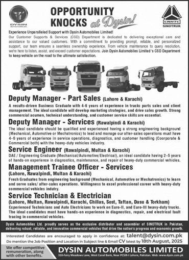 Dysin Automobiles Limited Jobs August 2025 Management Trainee Officers, Service Engineers & Others Latest