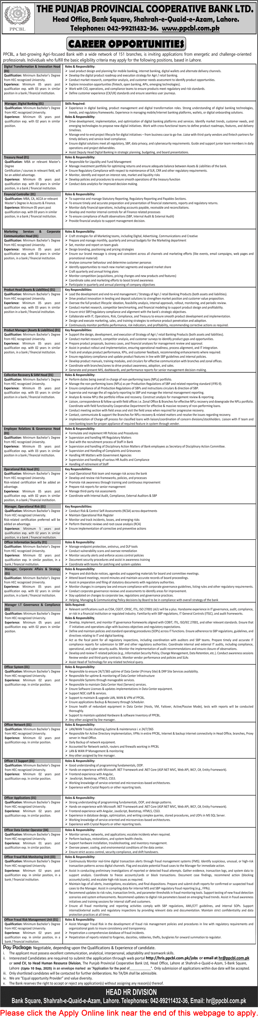 Punjab Provincial Cooperative Bank Jobs August 2025 September PPCBL Apply Online Latest