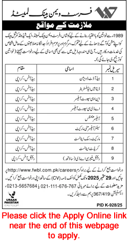 FWBL Jobs September 2025 Apply Online Database Administrator, Credit Analyst & Others Latest