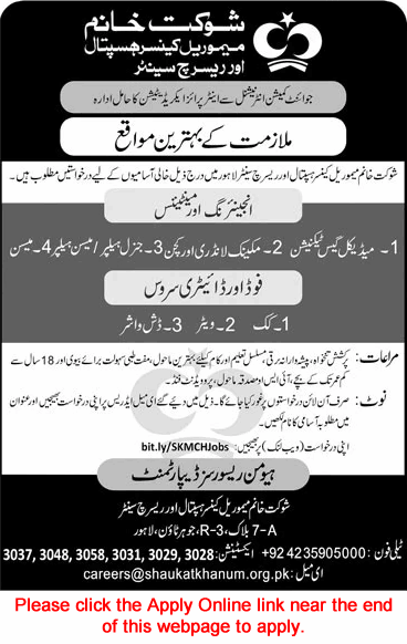 Shaukat Khanum Hospital Lahore Jobs October 2025 Apply Online Helper, Cook, Waiter & Others Latest