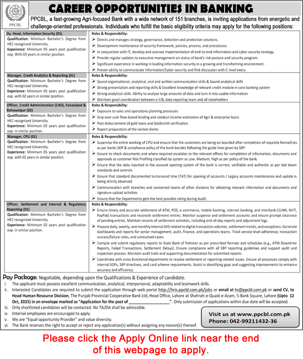 PPCBL Jobs October 2025 Apply Online Punjab Provincial Cooperative Bank Limited Latest