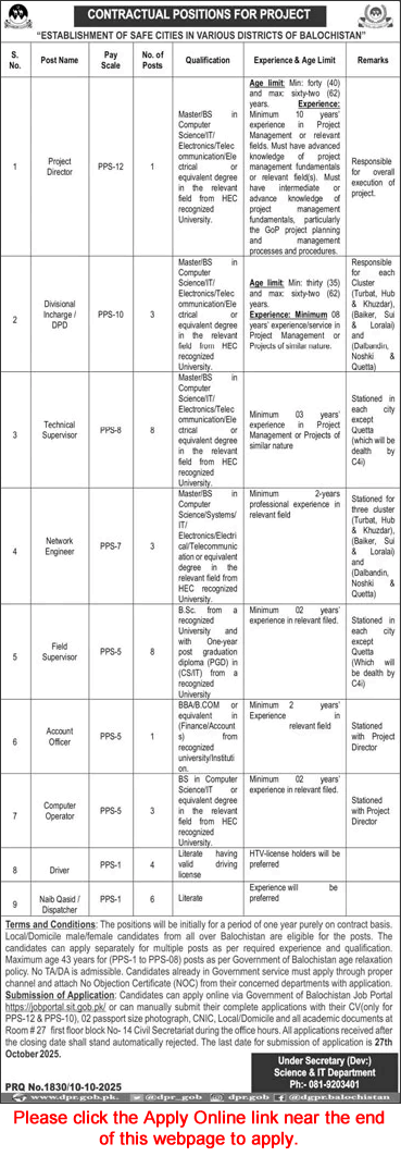 Science and IT Department Balochistan Jobs October 2025 Apply Online Technical / Field Supervisors & Others Latest
