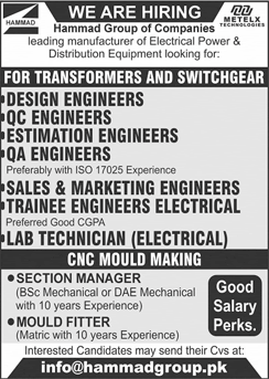 Hammad Group of Companies Lahore Jobs October 2025 Trainee / Design Engineers & Others Latest