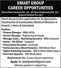 Smart Group Pakistan Jobs 2025 October Sales / Marketing Executive & Others Latest