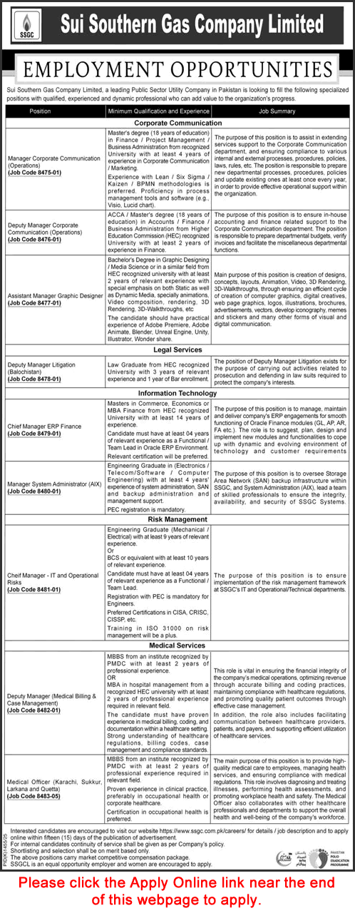 SSGC Jobs October 2025 November Apply Online Sui Southern Gas Company Limited Latest