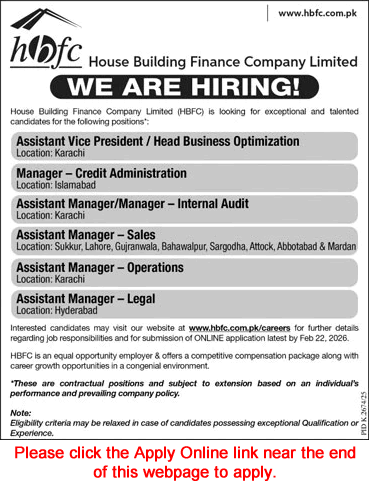 House Building Finance Company Jobs February 2026 Apply Online Assistant Managers & Others HBFC Latest