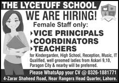 The Lycetuff School Lahore Jobs 2026 February Female Teachers, Coordinators & Vice Principals Latest