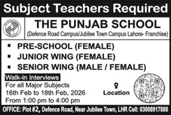 Teaching Jobs in Lahore February 2026 Subject Teachers at The Punjab School Latest
