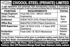 Civoool Steel Pvt Ltd Pakistan Jobs 2026 March Site Supervisors, Design Engineers & Others Latest