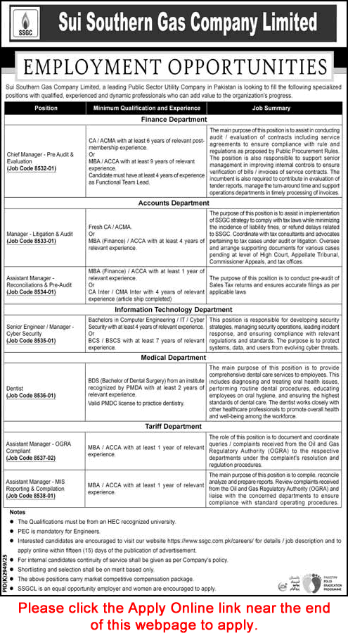 SSGC Jobs March 2026 Apply Online Assistant Managers & Others Sui Southern Gas Company Limited Latest