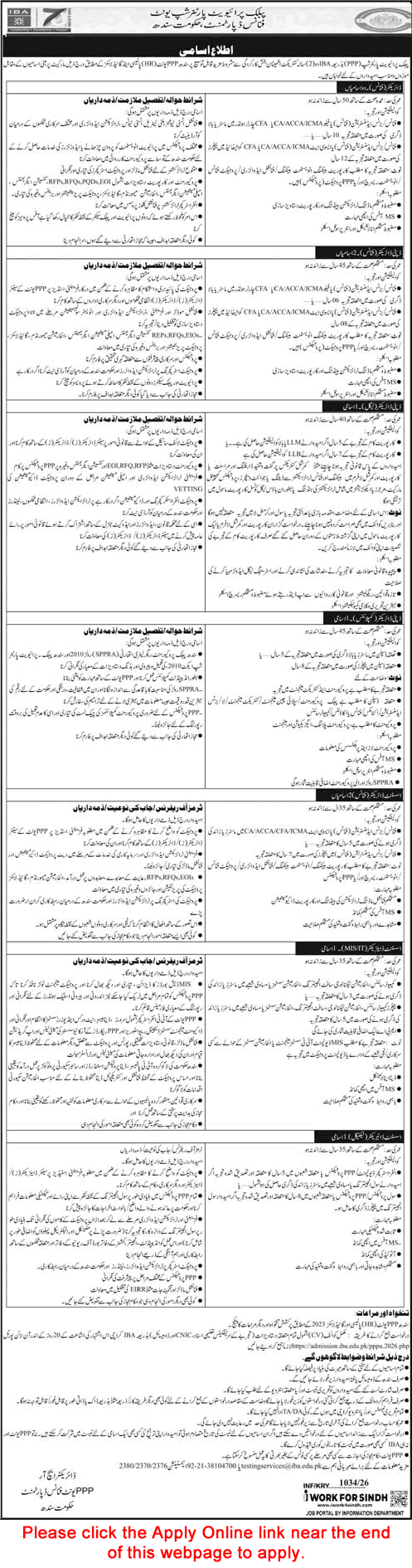 Finance Department Sindh Jobs 2026 March Apply Online Deputy / Assistant Director Public Private Partnership Unit Latest