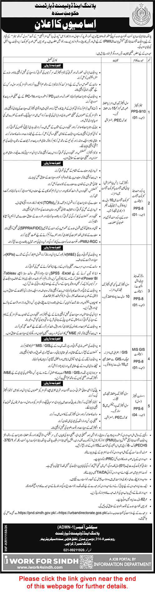 Planning and Development Department Sindh Jobs March 2026 Civil Engineers & Others Latest
