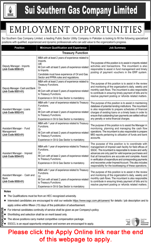 SSGC Jobs April 2026 Apply Online Sui Southern Gas Company Limited Latest