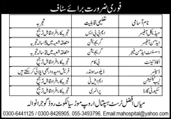 Mian Afzal Trust Hospital Gujranwala Jobs April 2026 Lab Technician, Dispenser, Security Guard & Others Latest
