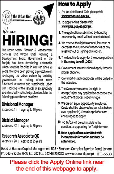 The Urban Unit Jobs June 2026 Apply Online District Managers, Research Associates & Divisional Manager TUU Latest