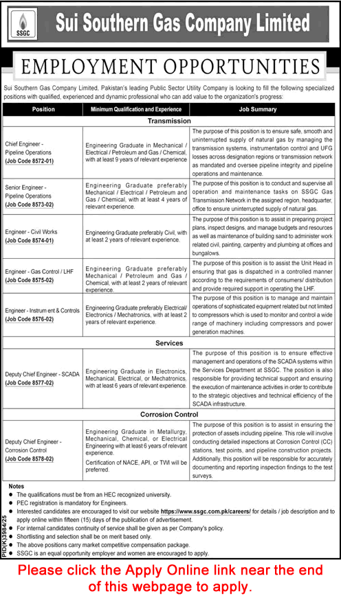SSGC Jobs June 2026 July Apply Online Sui Southern Gas Company Limited Latest
