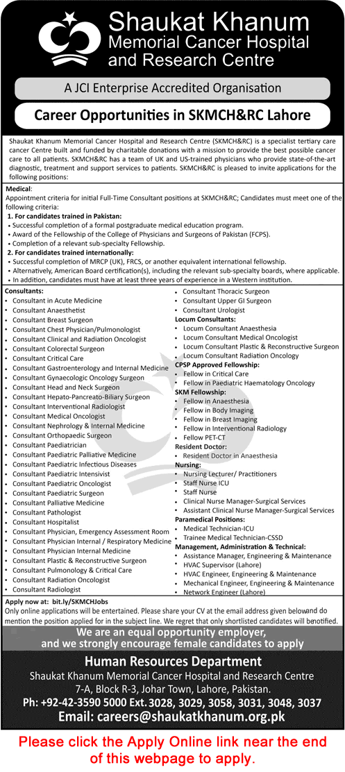 Shaukat Khanum Hospital Lahore Jobs July 2026 Apply Online Medical Consultants, Nurses & Others SKMCH&RC Latest