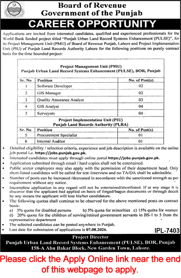 Board of Revenue Punjab Jobs July 2026 Apply Online Surveyors, GIS Analysts / Managers & Others Latest