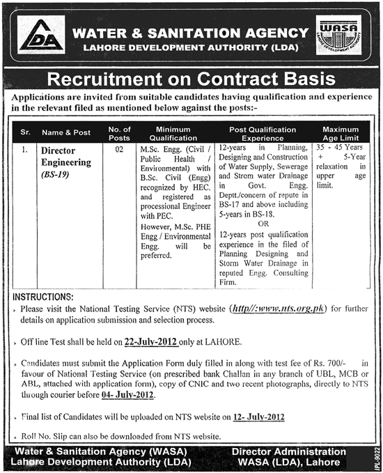 WASA Requires Director Engineering (Govt. job)
