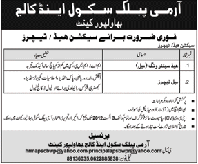 Army Public School & College Requires Teaching Staff