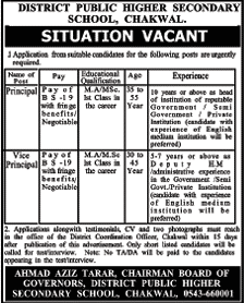 District Public Higher Secondary School (DPHSS) Chakwal Jobs