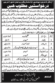 TMA Rojhan District Rajanpur Jobs December 2012