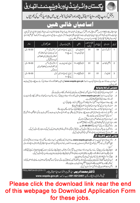 WAPDA Hospital Peshawar Jobs 2017 May Application Form Nursing Orderly, Dental Attendant & Sanitary Worker Latest