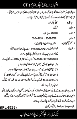College Teaching Interns Jobs in Punjab Higher Education Department 2019 September Latest