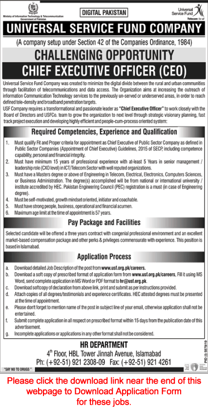 CEO Jobs in Universal Service Fund Company 2020 April Application Form Download Latest