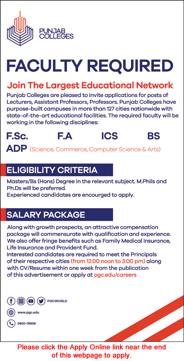 Punjab Colleges Jobs June 2024 July Apply Online Teaching Faculty PGC Latest