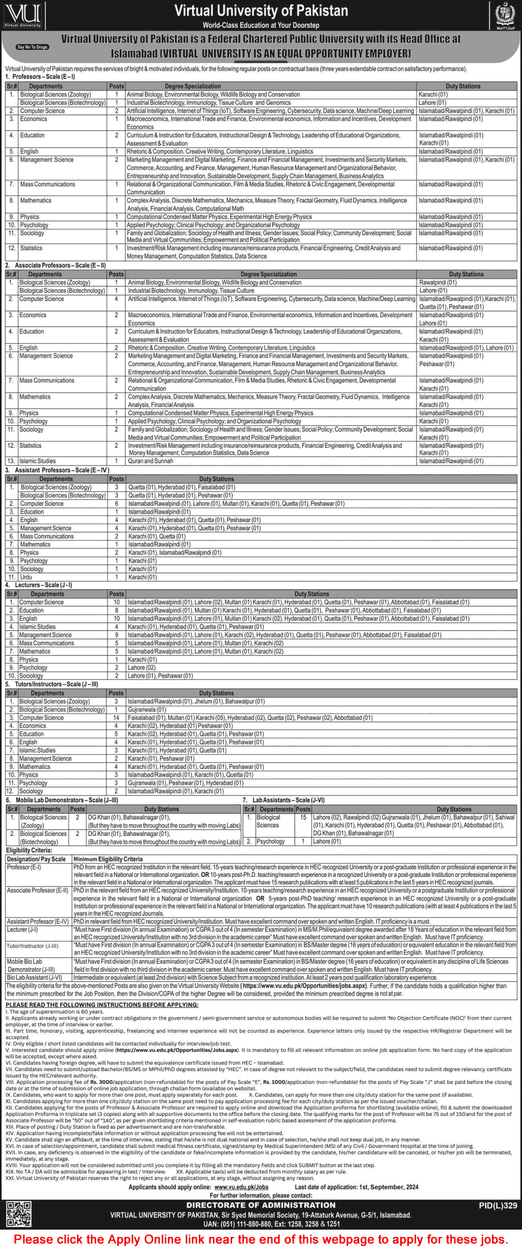 Virtual University Jobs August 2024 Apply Online Teaching Faculty & Others VU Latest