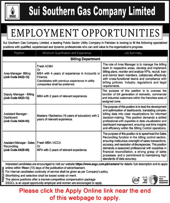 SSGC Jobs April 2025 Apply Online Deputy / Assistant Managers Sui Southern Gas Company Limited Latest