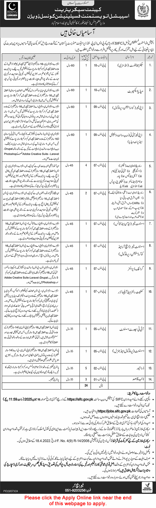 Special Investment Facilitation Council Islamabad Jobs 2025 June Apply Online SIFC Cabinet Secretariat Latest